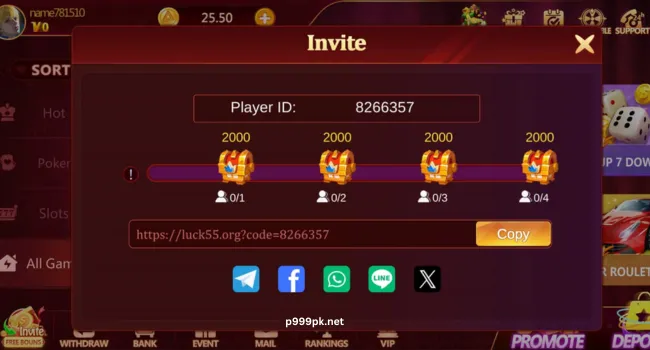 Luck55 Game invitation rewards and bonuses