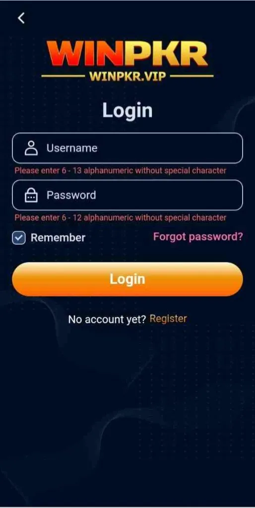 Win pkr Game login your account.