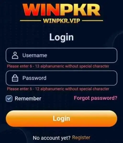 Win pkr Game login your account.